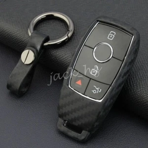 For Mercedes Benz Smart Car Key Fob Case Cover Chain Accessories Carbon Fiber - Picture 1 of 6