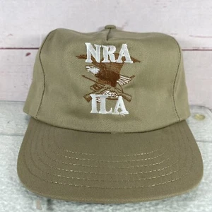 Vintage NOS NRA ILA Tan Beige Leather Strapback Trucker Hat Eagle Made in USA - Picture 1 of 7