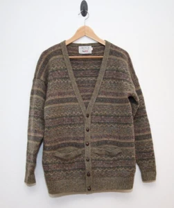 Avoca Collection Cardigan Size Medium Brown Multicolor Fair Isle Wool Pockets - Picture 1 of 13