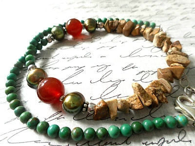 Collar de cuentas de perlas de ágata citrino turquesa plata esterlina Barse 24M7N Foto 1 de 4