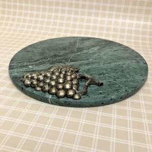 Godinger Grapes On Vine Marble Round Cheese Tray Silver Plated  Green Marble 10" - Picture 1 of 6
