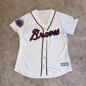 Atlanta Braves 2017 Women Ivory Majestic Jersey Ladies L - Picture 1 of 7