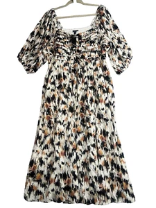 Torrid Dress 2XL Maxi Relaxed Tiered Fairy Floral Geometric Puff Sleeve pockets - Picture 1 of 17