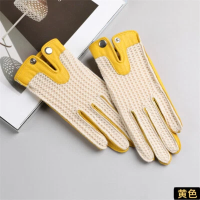Men's 100% Real Leather Retro Unlined Driving Knitted Touch Screen Short Gloves - Image 1 of 4