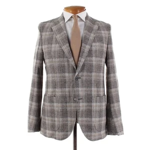 Luciano Barbera NWT Wool Blend Sport Coat Size 52 (42 US) In Gray & Beige Plaid - Picture 1 of 10