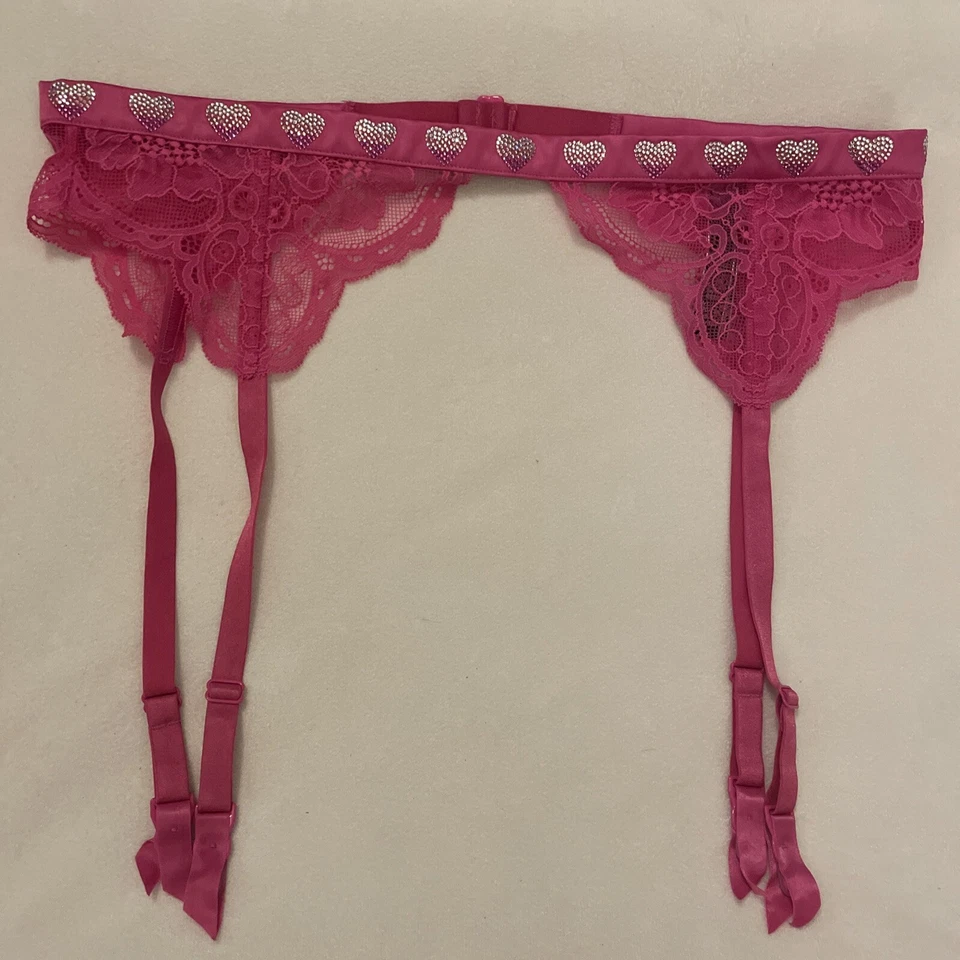 Cinturón liguero de encaje rosa Victoria's Secret talla M L corazón de encaje Foto 1 de 4
