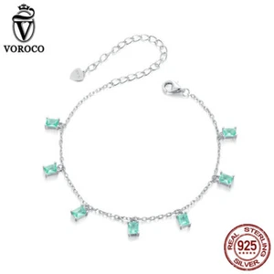 Voroco Moda Mujeres Plata 925 Elegante Verde Borla Pulsera Cadena Regalo Joyería - Imagen 1 de 15