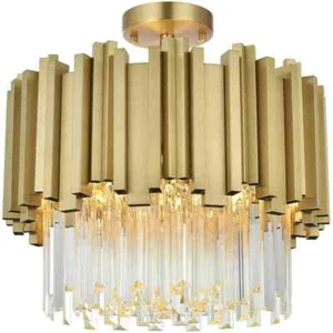 Crystal Flush Mount Chandelier Light Fixture Satin Gold Living Dining Room 16" - Picture 1 of 9