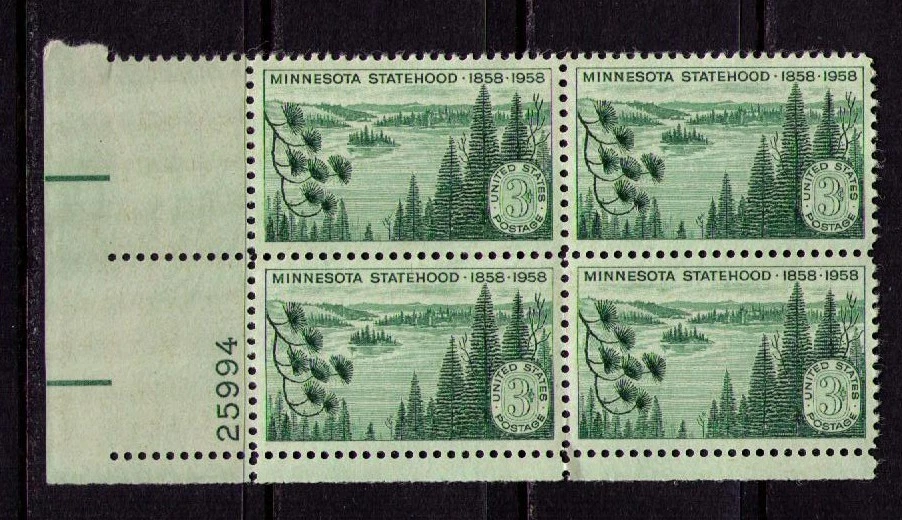 US USA Sc# 1106 MNH FVF PLATE # BLOCK Minnesota Lake Pine Trees - Image 1 of 1