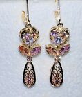 New 14K Yellow Gold Filled Pink Ice CZ Dangle Earrings 2.5” Long