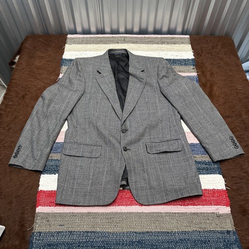 Giacca Abito Vintage Burberrys Uomo Cappotto Blazer Nero Bianco MicroQuadri Lana 42R