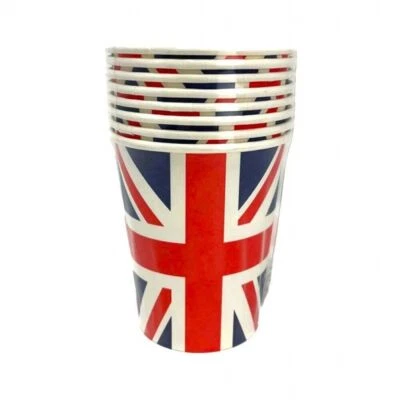 MUSTBEBONKERS UNION JACK STREET PARTY PARADE PARTY PICNIC TABLEWARE PAPER CUPS 9OZ 270ML