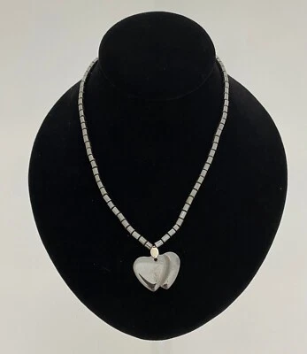 Natural Hematite Necklace w/ Pendant 16" DOUBLE HEART NEW LOVE - Image 1 of 3