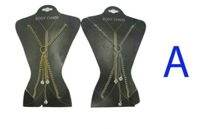 Women Full Metal Body Chain Chest Crystal Rhinestone Harness Bra Bikini Jewelry - Image 1 of 2