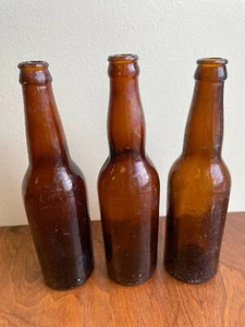Vintage Lot of 3 Unbranded Brown Beer Bottles - Picture 1 of 9