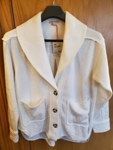 Knox Rose Fleecejacke Damen kleiner Kragen weich langarm elfenbein. FLECK!! - Bild 1 von 10