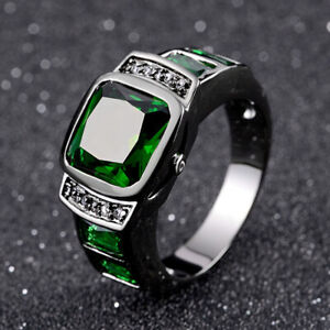Size 10 Princess Cut Men Black 18K Gold Filled Emerald Engagemet Wedding Ring