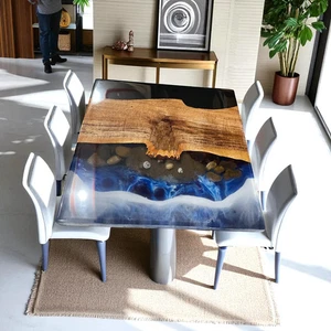 Ocean Epoxy Dining Center Table Top Natural Acacia Wood Resin River Custom Decor - Picture 1 of 7