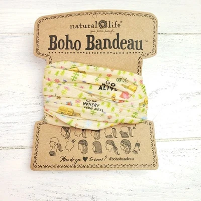 Natural Life Boho Bandeau Diadema Amarilla Pañuelo para el Cabello Ve Donde Te Sientas Vivo Foto 1 de 3