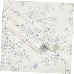 Peel and Stick Wallpaper Vintage Floral Contact 17.3"X78.7" Blue and White - Picture 1 of 7