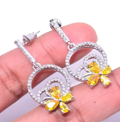 Brinco de prata esterlina 925 Safira Amarela - Simulado e CZ 1,56" E_9760_758_22 - Imagem 1 de 4