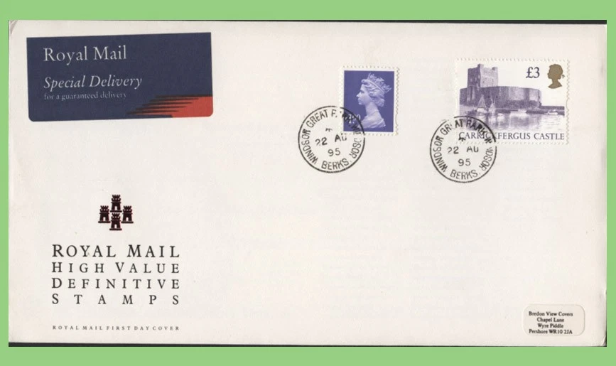 G.B. 1995 £1 & £3 definitives on Royal Mail First Day Cover Windsor Gt. Park cds - Image 1 of 1