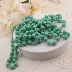 Vintage Art Deco 6mm Knotted Green Peking Glass 58" Continuous Necklace - Picture 1 of 3