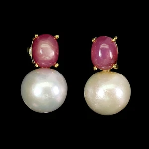 925 Sterling Silver Earrings Oval Ruby 9x7mm Pearl Natural Gemstone Jewelry - Picture 1 of 13
