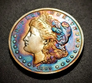 Morgan Silver Dollar 1889 O - 90% Silver US Coin - Artistic Rainbow Toning - Bild 1 von 4