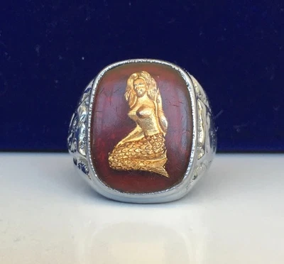 Vintage Old Rare Mermaid Ring Soviet Men's Ring, Biker Ring Size 9 USSR Ring - Image 1 of 4