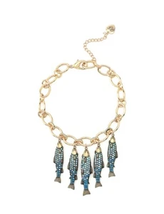 Betsey Johnson Crystal Fish Fringe Bib Sea Life Themed Necklace - Picture 1 of 4