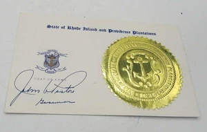 Tarjeta autógrafa firmada John O. Pastore, sello estatal gobernador de Rhode Island - Imagen 1 de 1