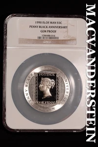 Isle of Man 1990 Silver 5 Crown - Penny Black Anniversary NGC Gem Proof #ALB594 - Picture 1 of 2