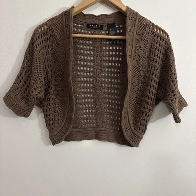 Access Liz Claiborne Open Knit Cotton Shrug Small Boho Brown - Image 1 of 4