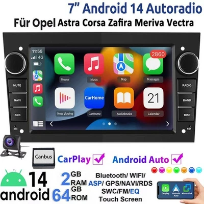 Für Opel Astra H Corsa C D Meriva Zafira B Android 14 Carplay Autoradio GPS KAM - Bild 1 von 4