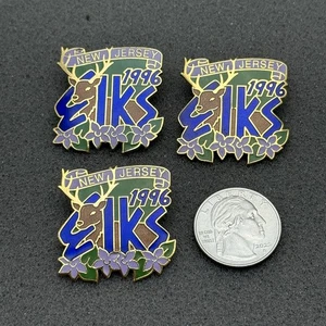 Lot OF 3 New Jersey BPOE Elks Club Lodge 1996 Purple Flowers Pin Pinback #59639 - Picture 1 of 4