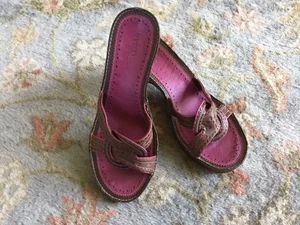 Indigo by Clarks Sandal Womens 6 Pink Brown Slide Wedge Open Toe Leather 81452 - Picture 1 of 5