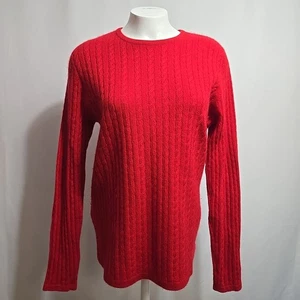 Lands' End Cable Knit Sweater Womens Size Medium Red 100% Cashmere Pullover - Picture 1 of 8