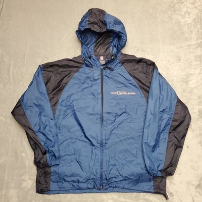 Chaps Ralph Lauren Men Windbreaker Jacket Hooded Blue Black Nylon  American Flag - Image 1 of 4