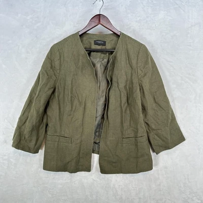 Talbots Blazer Womens 16P Olive Green Linen Open Front Collarless Jacket Lined - Image 1 of 4