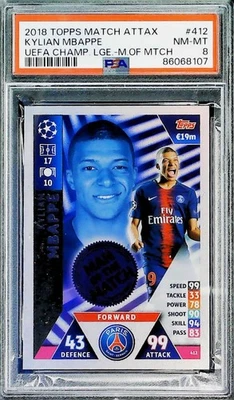 2018 Topps Match Attax MotM No412 Килиан Мбаппе Paris Saint-Germain PSA 8 почти как новая MT - Изображение 1 из 2