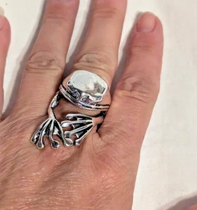 Silver Tone Frog Prince Fairytale Adjustable Ring – Tree Frog Design Size 8 - Picture 1 of 18