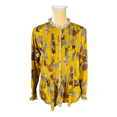 Blusa de Seda Johnny Was Taly Evette Campesino Elefante Safari Talla XS Foto 1 de 4