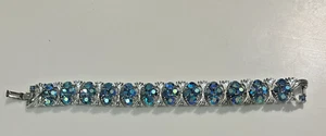 Vintage Lisner Armband blau Aurora Borealis Strass silberfarben 7,25" MCM - Bild 1 von 13