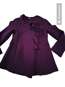 Sandro Women's Brown Short 100% Wool Jacket Coat Medium Purple Ruffle