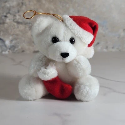 VINTAGE PIZZAZZ BY GANZBROS MINI CHRISTMAS TEDDY BEAR PLUSH ORNAMENT CIRCA 1989 - Image 1 of 4