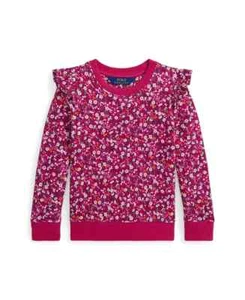 Polo Ralph Lauren Floral Ruffle Fleece Sweatshirt Girls 6 Dark Pink Pullover L/S - Picture 1 of 17