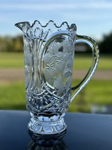 Vintage Crystal Glass Decorative Pitcher Etched Strawberry Cherry Fruit EAPG - Picture 1 of 9
