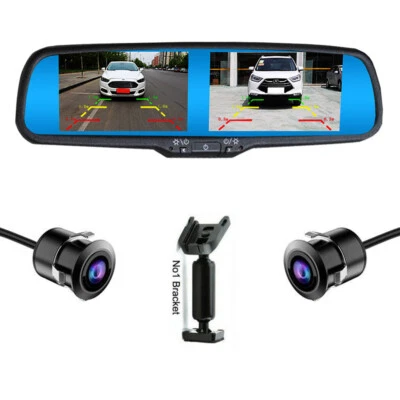 4.3" Car Dual Split Screen Mirror Monitor+2 Front Side Rear View Reverse Cameras - Image 1 of 4