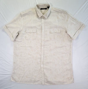 Axis Mens Shirt Linen Blend XL Short Sleeve Floral Boho All Over Print Beige - Picture 1 of 10
